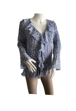 Bethany Woman Large Purple & Blue Shirt Sheer Long Sleeve V Neck